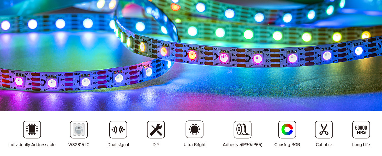 WS2815 LED Strip 5050 RGB LED strip Light Waterproof Individually Addressable DC5V - 2