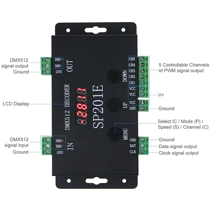 SP201E DMX512 Decoder DC 5-24V DMX Converter Controller DMX512/1990 to SPI Addressable Use for WS2811/WS2812B/WS2813/SK6812 - Image 6